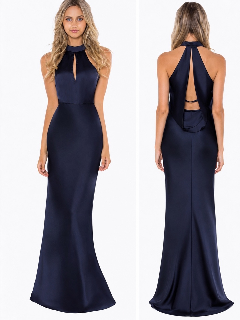 NWT Bariano Size 4 - Midnight Blue Satin Open Back Evening Gown